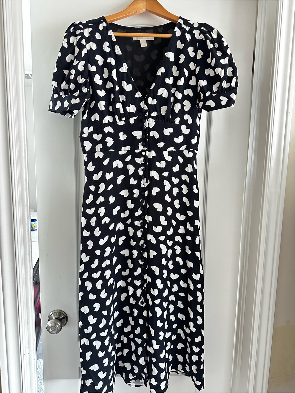Michael Kors Black Midi Dress with White Heart Print
